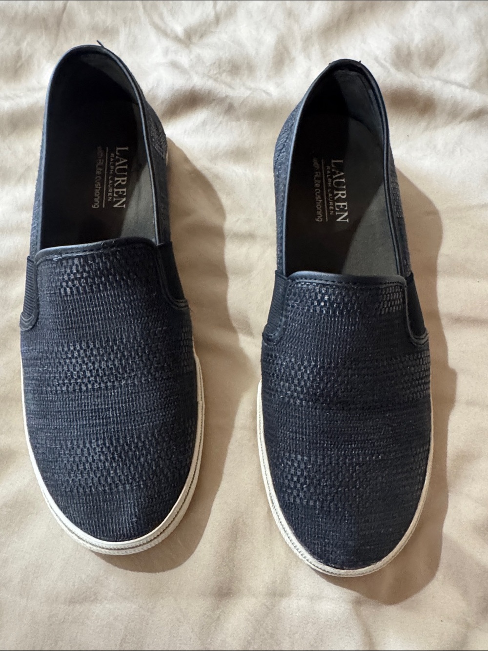 Lauren Ralph Lauren Black Woven Slip-On Loafers with White Sole🫶